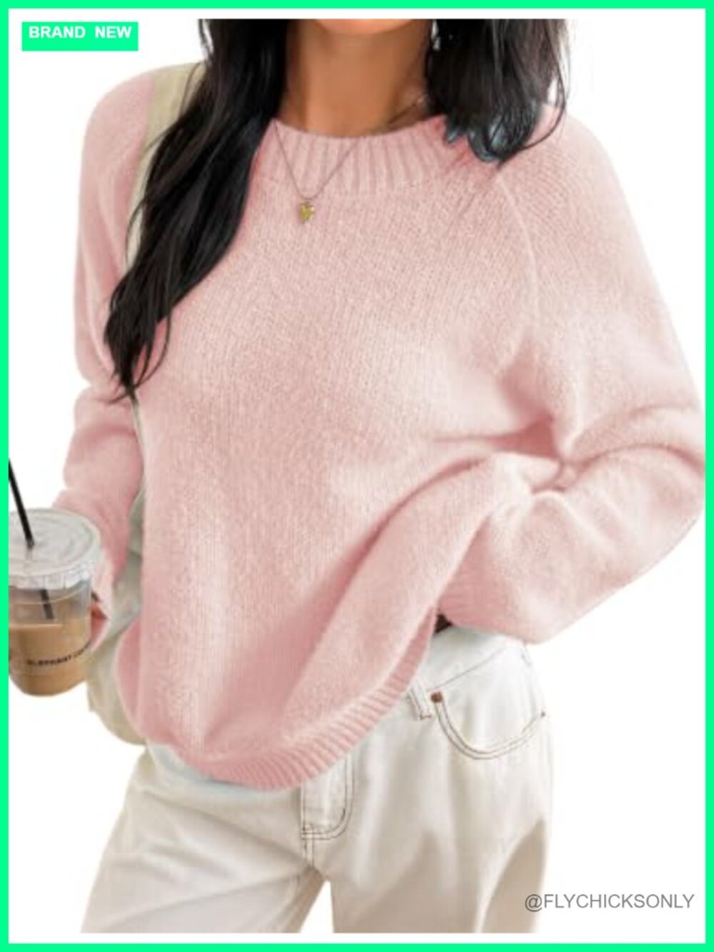 Fuzzy Knit Crewneck Long Sleeve Slouchy Pullover Sweater